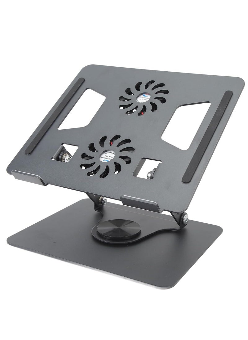 YJS 360° Rotatable Laptop Stand for Desk with Built-In Cooling Fans – Adjustable Aluminum Notebook Stand & Riser Holder for 11" to 17.3" Laptops – Ergonomic Height Adjustment, Ventilated Surface & Anti-Slip Design – Ideal for Workstations & Home Office – Black - Image 1