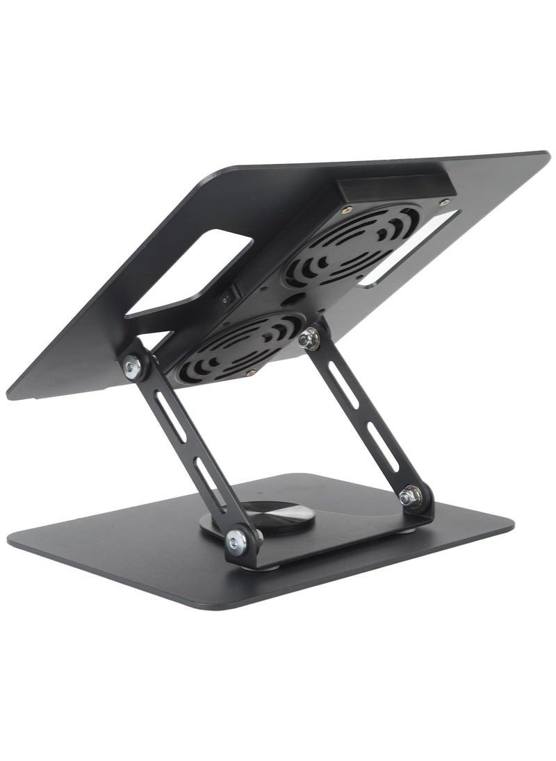 YJS 360° Rotatable Laptop Stand for Desk with Built-In Cooling Fans – Adjustable Aluminum Notebook Stand & Riser Holder for 11" to 17.3" Laptops – Ergonomic Height Adjustment, Ventilated Surface & Anti-Slip Design – Ideal for Workstations & Home Office – Black - Image 3