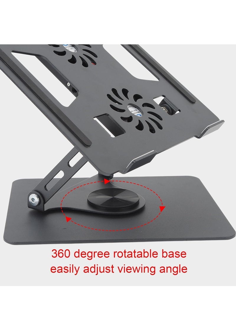 YJS 360° Rotatable Laptop Stand for Desk with Built-In Cooling Fans – Adjustable Aluminum Notebook Stand & Riser Holder for 11" to 17.3" Laptops – Ergonomic Height Adjustment, Ventilated Surface & Anti-Slip Design – Ideal for Workstations & Home Office – Black - Image 5