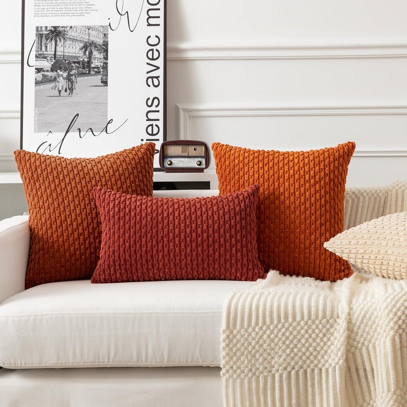 K KEVIN TEXTILE Kevin Textile Throw Pillow Covers Soft Corduroy Decorative Set of 2 Boho Striped Pillow Covers Pillowcases Farmhouse Home Decor for Couch Bed Sofa Living Room 22x22 Inch Rust Brown  - Image 5
