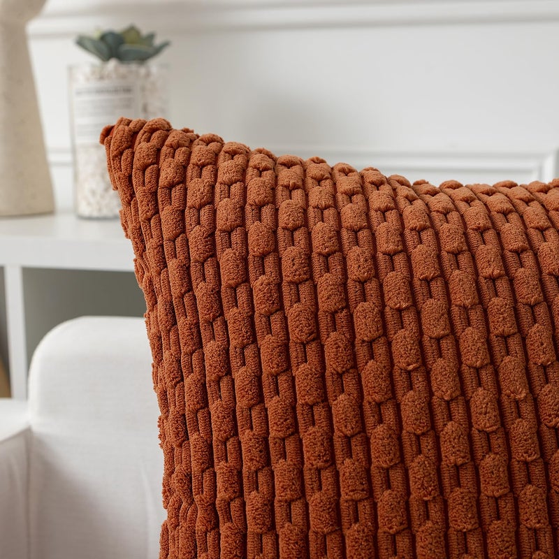 K KEVIN TEXTILE Kevin Textile Throw Pillow Covers Soft Corduroy Decorative Set of 2 Boho Striped Pillow Covers Pillowcases Farmhouse Home Decor for Couch Bed Sofa Living Room 22x22 Inch Rust Brown  - Image 2