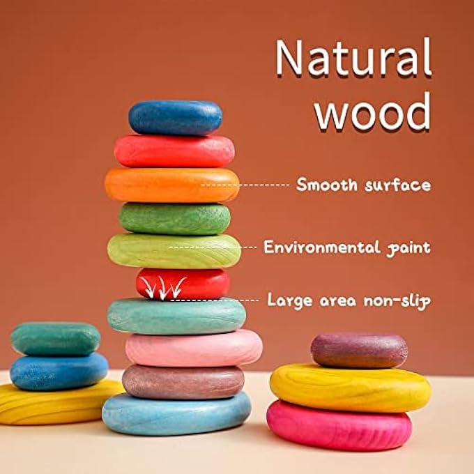 16PCS EXTRA-LARGE WOODEN SORTING STACKING ROCKS - SAFE MONTESSORI TOYS FOR 1-3 YEAR OLD, WALDORF WOODEN BLOCKS FOR TODDLERS 1-3, SMOOTH STACKING STONES FOR TODDLERS, FOR KIDS - Image 3