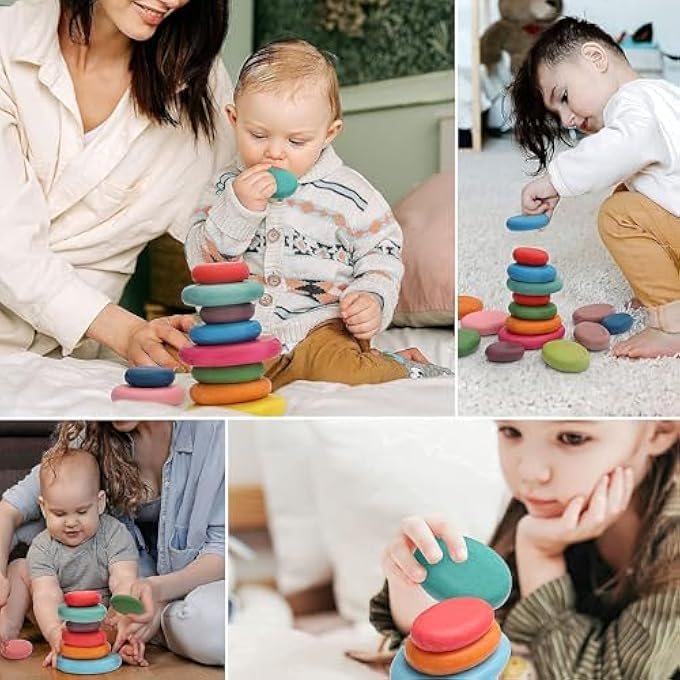 16PCS EXTRA-LARGE WOODEN SORTING STACKING ROCKS - SAFE MONTESSORI TOYS FOR 1-3 YEAR OLD, WALDORF WOODEN BLOCKS FOR TODDLERS 1-3, SMOOTH STACKING STONES FOR TODDLERS, FOR KIDS - Image 4