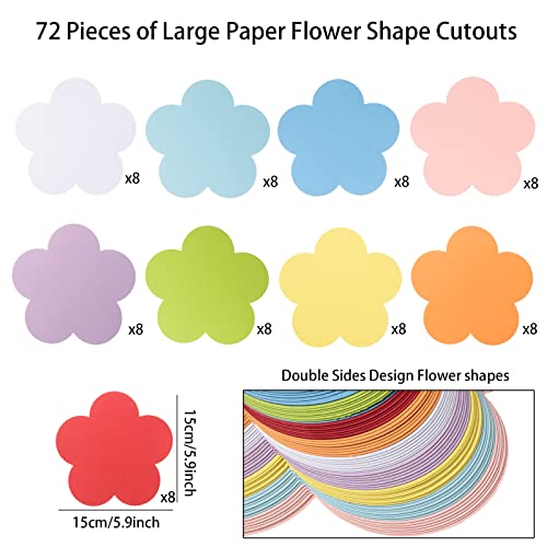 MixTeach 72 Pieces Large Flower Cutouts Paper Flowers 6 Inch Assorted Color Spring Flower Cut Outs Classroom Decoration Cut-Outs Flower Paper Shape for DIY Kids Craft Projects Spring Summer Theme School Party - Image 2