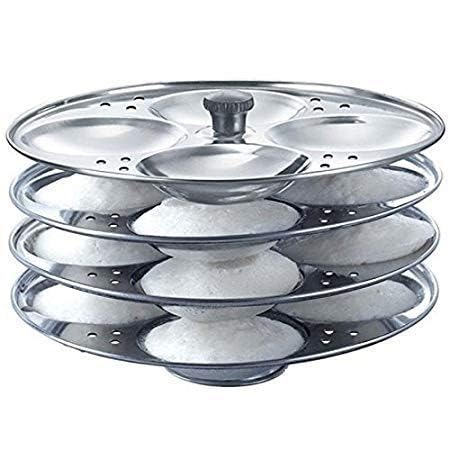 KERFORA Stainless Steel 4-Tier Idli Maker with Induction Base | Idli Stand & Steamer | 16 Idli Plates (7 x 5 inches) - Image 1