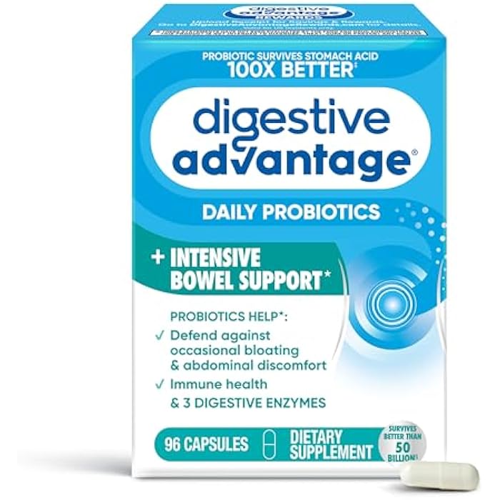 Digestive Advantage IBS Probiotics For Women and Men, Probiotics For Digestive Health & Intensive Bowel Support with Digestive Enzymes For Gut Health, Occasional Bloating & Immune Support, 96 Capsules - Image 1