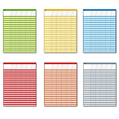 SpriteGru Dry Erase Incentive Chart/Chore/Responsibility/School Attendance/Homework Progress Tracking Chart, 6 Pack in Multi-Color, 36 Rows X 25 Columns (17" x 22.5") - Image 1