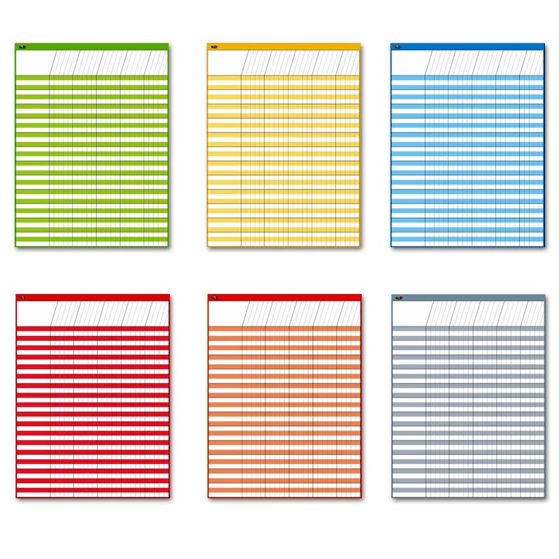 SpriteGru Dry Erase Incentive Chart/Chore/Responsibility/School Attendance/Homework Progress Tracking Chart, 6 Pack in Multi-Color, 36 Rows X 25 Columns (17" x 22.5") - Image 4
