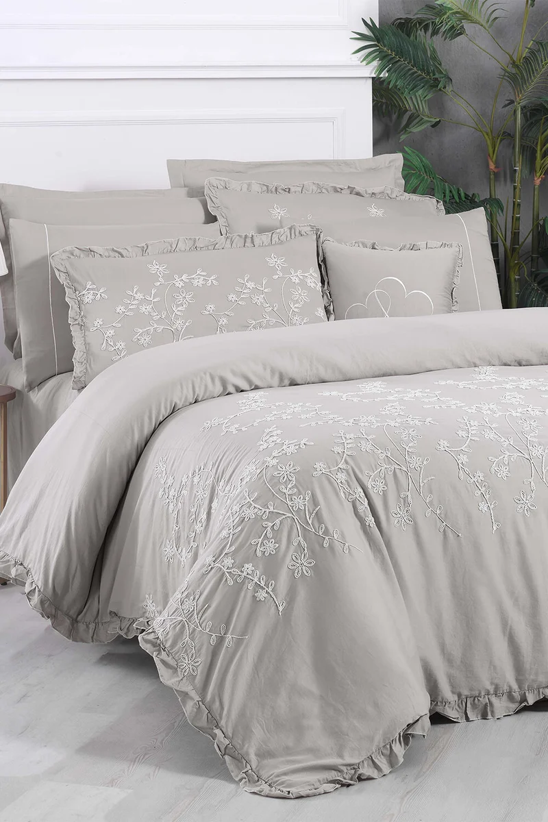 ساريف Buddha Beige Double Cotton Satin 300 Tc Duvet Cover Set