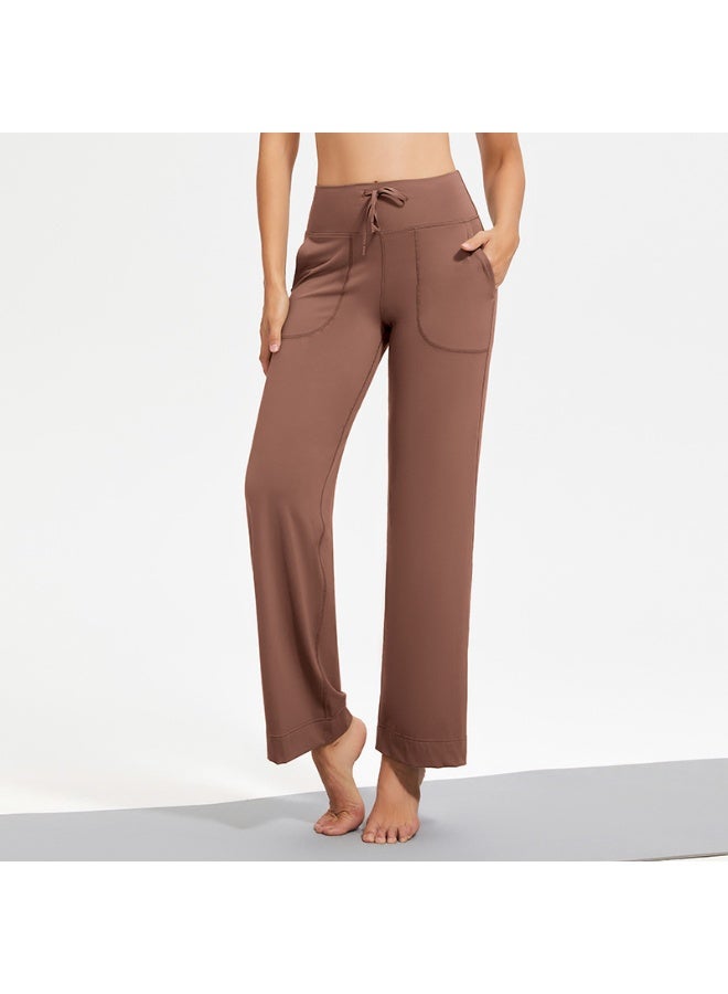 Wide Leg Yoga Pants For Women Solid Color High Waist Sweatpants With Pockets Stretch Comfy Workout Sports Trousers - Image 1
