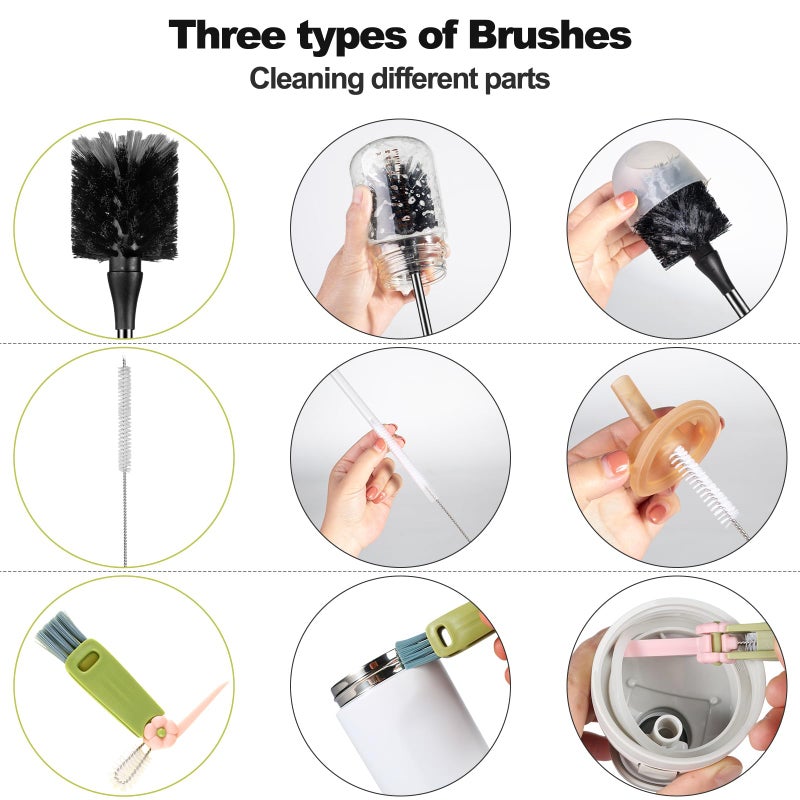 ToGeeKa [4 Pack] Bottle Brush, 15 Inches Stainless Steel Long Handle Baby Bottle Scrub Cleaning Brushes with Straw & Lid Brushes for Sports Water Bottle, Cups, Coffee Mugs, Glasswares - Image 2