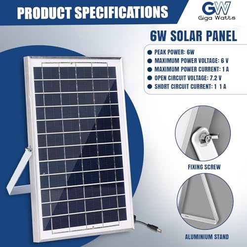 Gigawatts HSL-6W 6W Solar Panel Water Resistant & Durable 6V 1A Power PV Board Portable Charger for Battery Charging Home Camping (Pack of 1) - Image 2