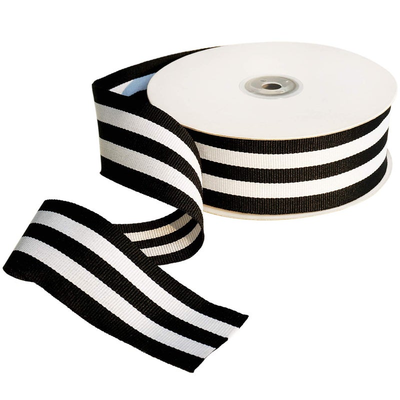 Striped Fabric Grosgrain Ribbon 112 Inch Wide 25 Yards Black and White Striped Ribbon for Bouquet Favor Festival Gifts Wraps Craft Trim Embellishments Supplies Decorations