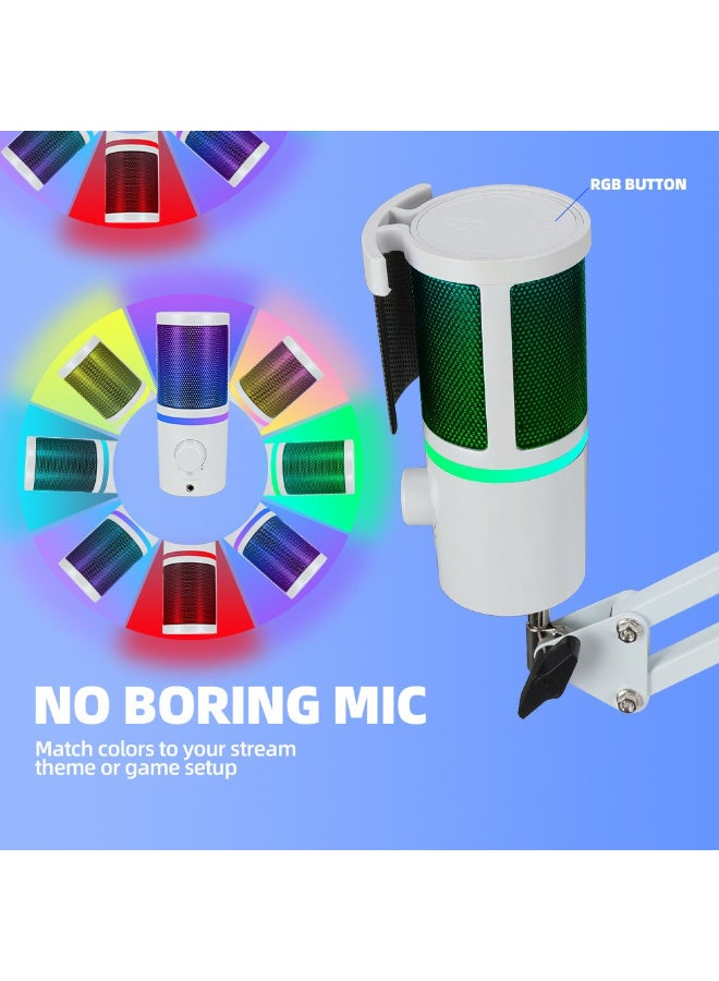 ميكروفون مكثف احترافي ZFSZ USB RGB مع ذراع بوم - ميكروفون ألعاب بكتم صوت بنقرة واحدة، ومراقبة في الوقت الفعلي، وتحكم في الكسب وإلغاء الضوضاء للكمبيوتر الشخصي، ماك، البث، البودكاست - Image 3