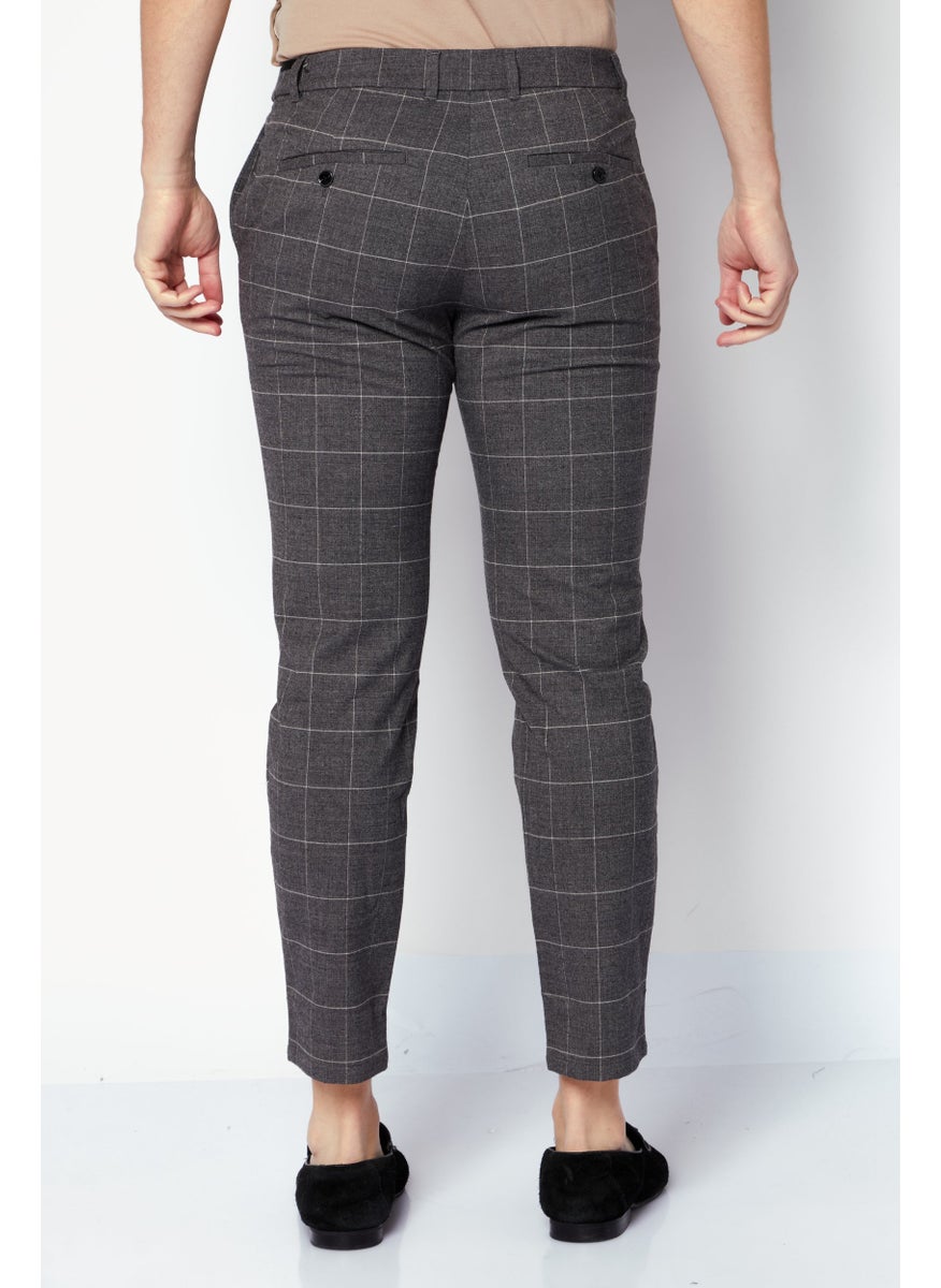 Selected Homme Men Windowpane Stretchable Dress Pants, Charcoal Grey  - Image 4