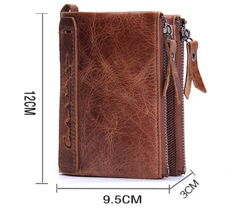 Contacts Men's Genuine Leather Wallet | RFID Blocking Wallet for Men | Bifold Zip Wallet| 7 to 8 Card Slots Including 1 ID Window (Brown) - Image 5