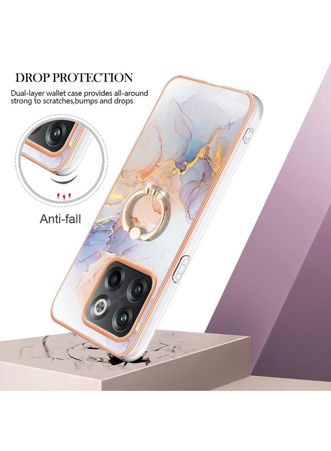 HuHa Case Cover For OnePlus 10T 5G / Ace Pro Electroplating IMD TPU Phone Case with Ring(White Marble) - Image 2