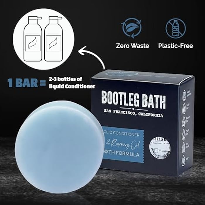 BOOTLEG BATH Growth Formula Conditioner Bar with Biotin and Rosemary Oil, Vegan, Eco Friendly, Zero Waste, for Hair Growth, Sulfate Free, Paraben Free, Made in USA - Image 5