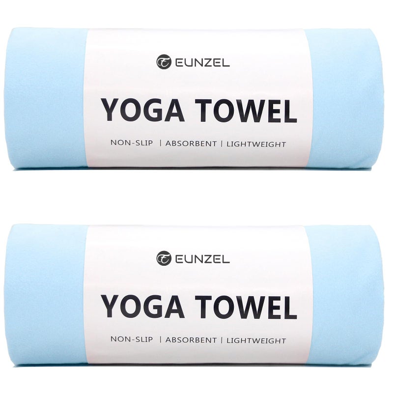 Eunzel 2 Pack Hot Yoga Towel Non Slip Yoga Mat Towel Non-Slip Sweat Absorbent Microfiber Towel for Hot Yoga, Pilates and Workout 72" x 26.5", Blue - Image 1
