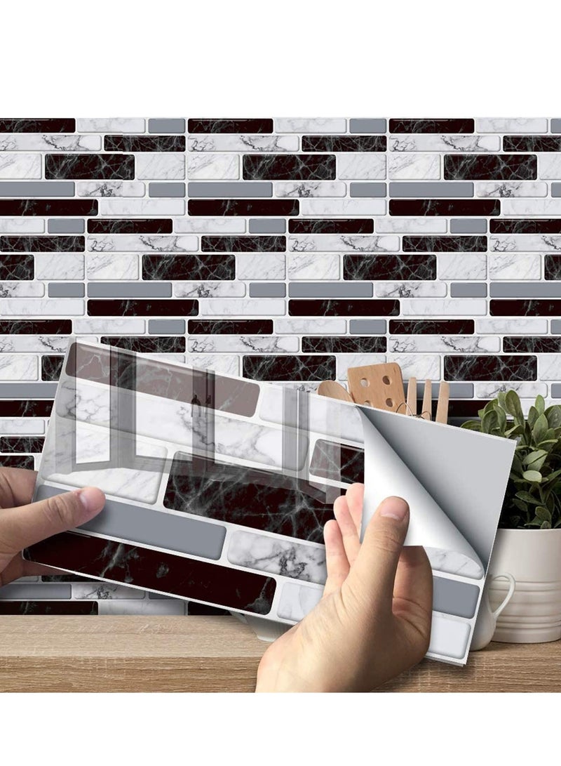 SOLARAE Peel and Stick Wall Tile Stickers for Kitchen Bathroom Black White Marble Style Self Adhesive Backsplash Home Decor 27pcs/Set 10 x 20cm - Image 1