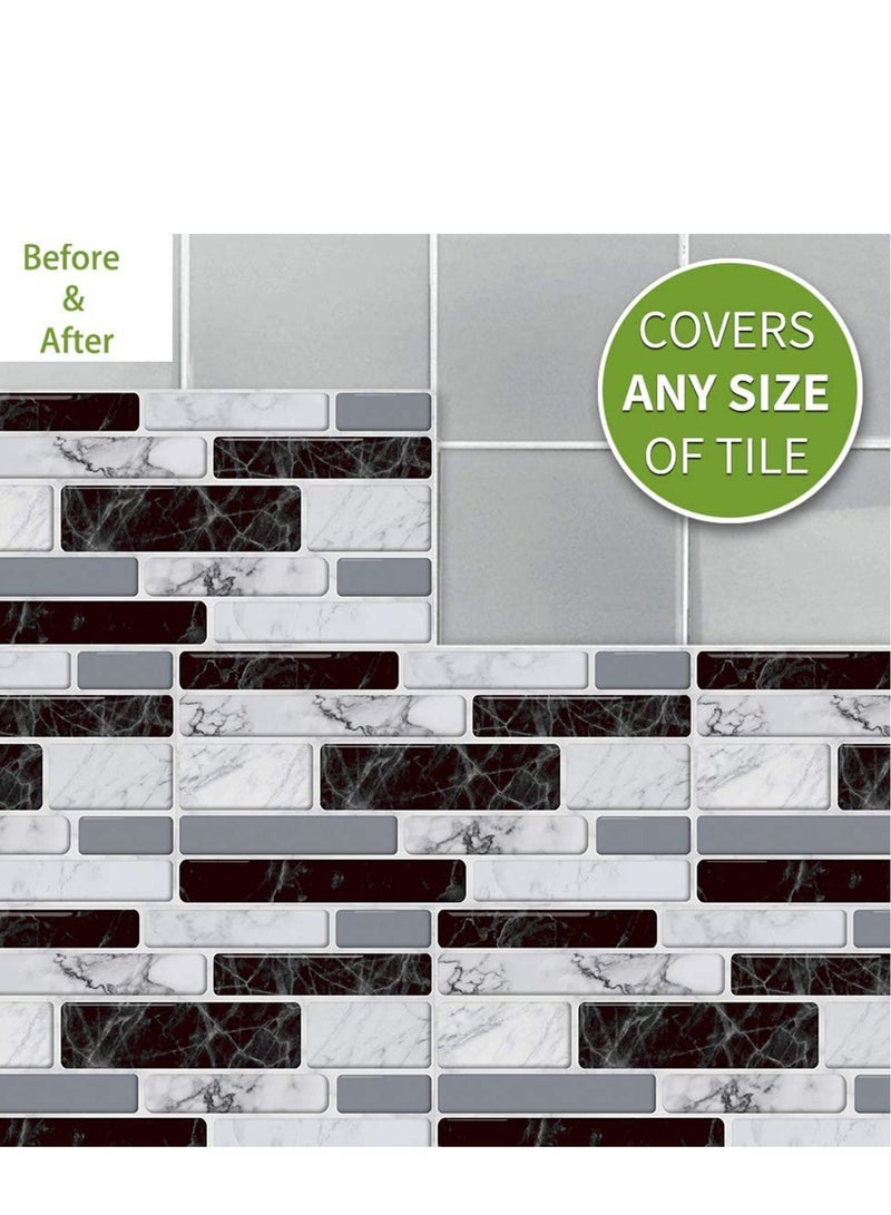 SOLARAE Peel and Stick Wall Tile Stickers for Kitchen Bathroom Black White Marble Style Self Adhesive Backsplash Home Decor 27pcs/Set 10 x 20cm - Image 2