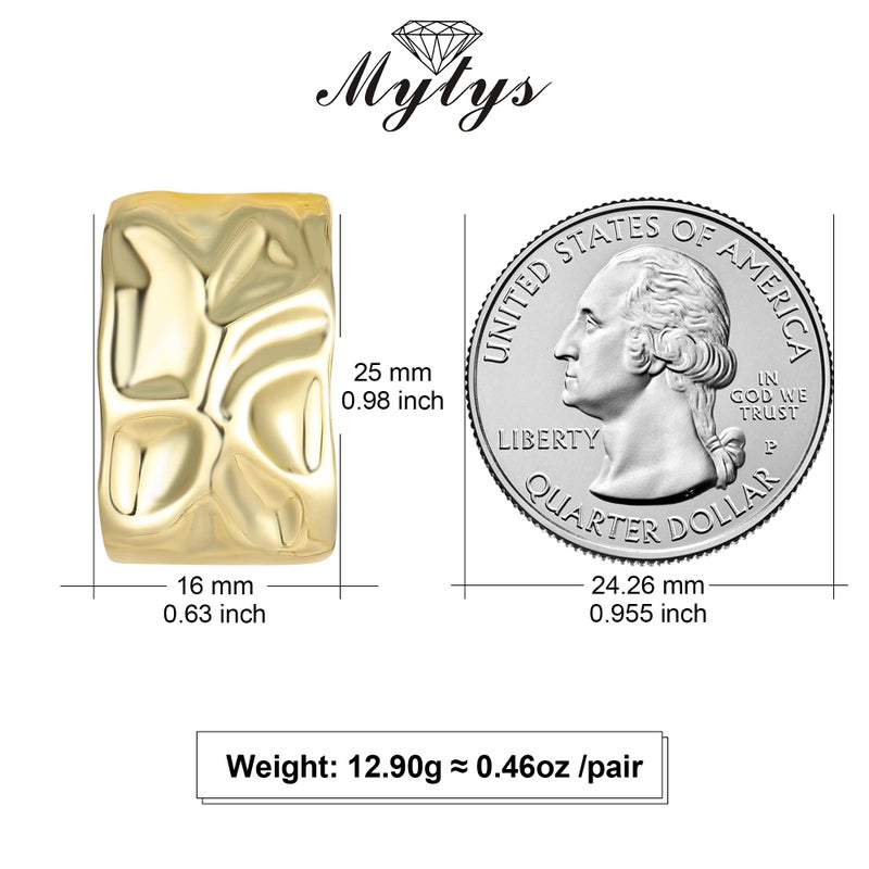 Mytys Two Tone Huggie Hoop Earrings Cross Over Design Twisted Rope Silver Gold Statement Wide Band Clip On Hoops for Women Fashion Jewelry Gift (Rectangle Gold) - Image 4