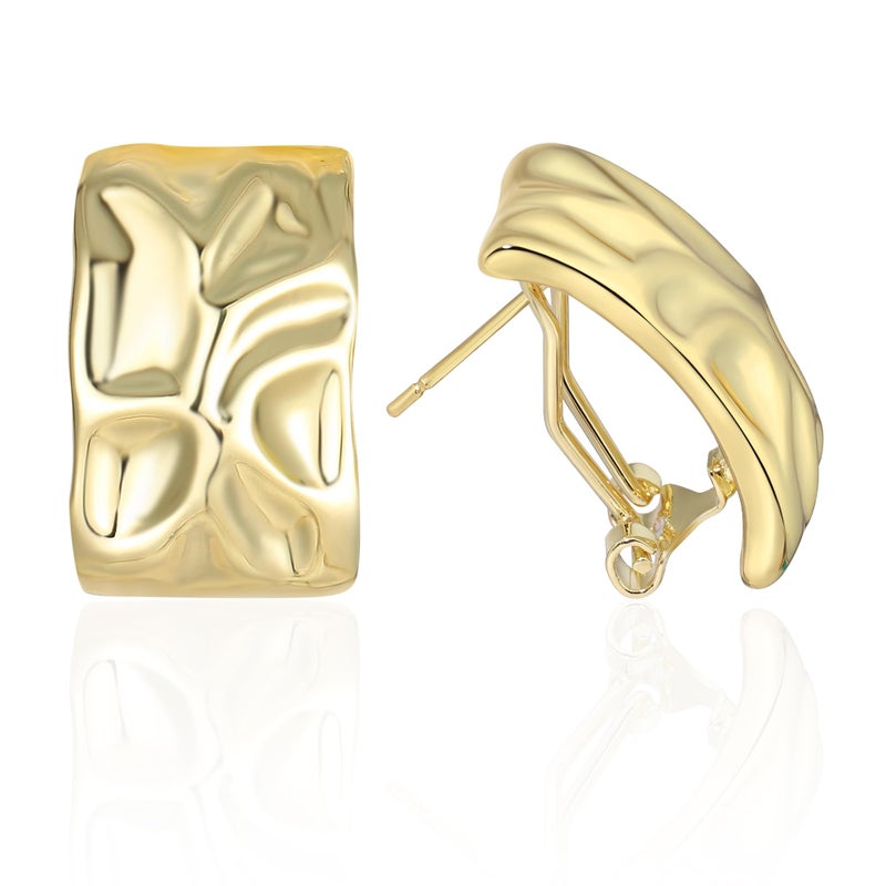 Mytys Two Tone Huggie Hoop Earrings Cross Over Design Twisted Rope Silver Gold Statement Wide Band Clip On Hoops for Women Fashion Jewelry Gift (Rectangle Gold) - Image 1