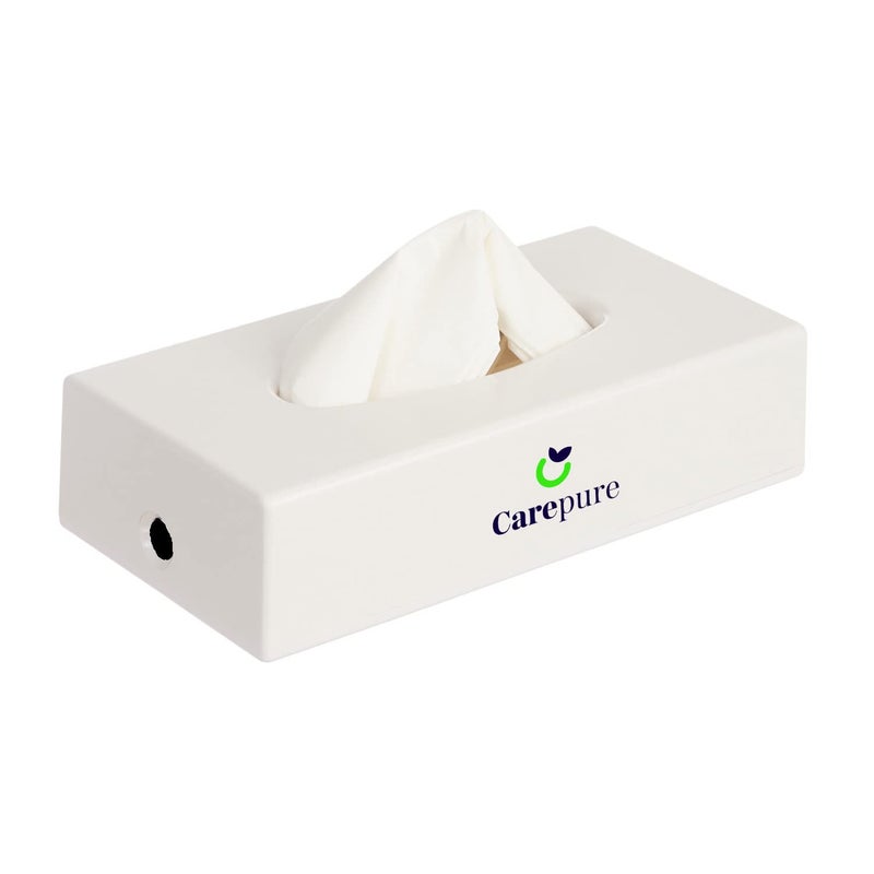Carepure FT Dispenser Holder | Table Top Facial Tissue Dispenser with Lock | ABS-Plastic Heavy Duty (Free 100 Tissue Pcs) - White - Image 1