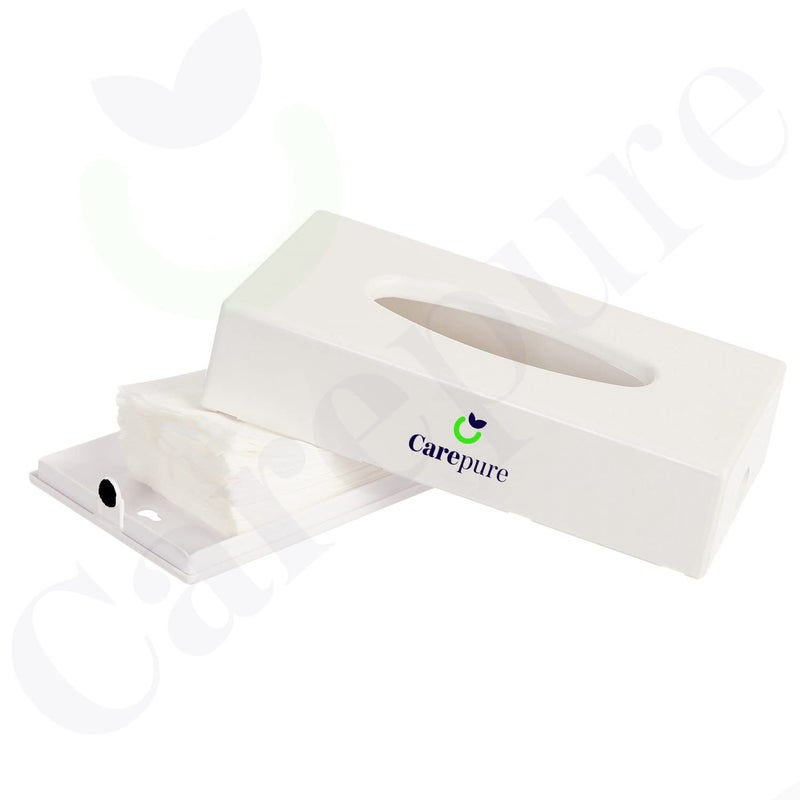 Carepure FT Dispenser Holder | Table Top Facial Tissue Dispenser with Lock | ABS-Plastic Heavy Duty (Free 100 Tissue Pcs) - White - Image 3