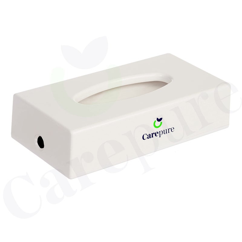 Carepure FT Dispenser Holder | Table Top Facial Tissue Dispenser with Lock | ABS-Plastic Heavy Duty (Free 100 Tissue Pcs) - White - Image 2