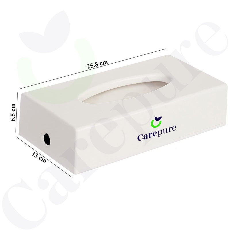 Carepure FT Dispenser Holder | Table Top Facial Tissue Dispenser with Lock | ABS-Plastic Heavy Duty (Free 100 Tissue Pcs) - White - Image 5