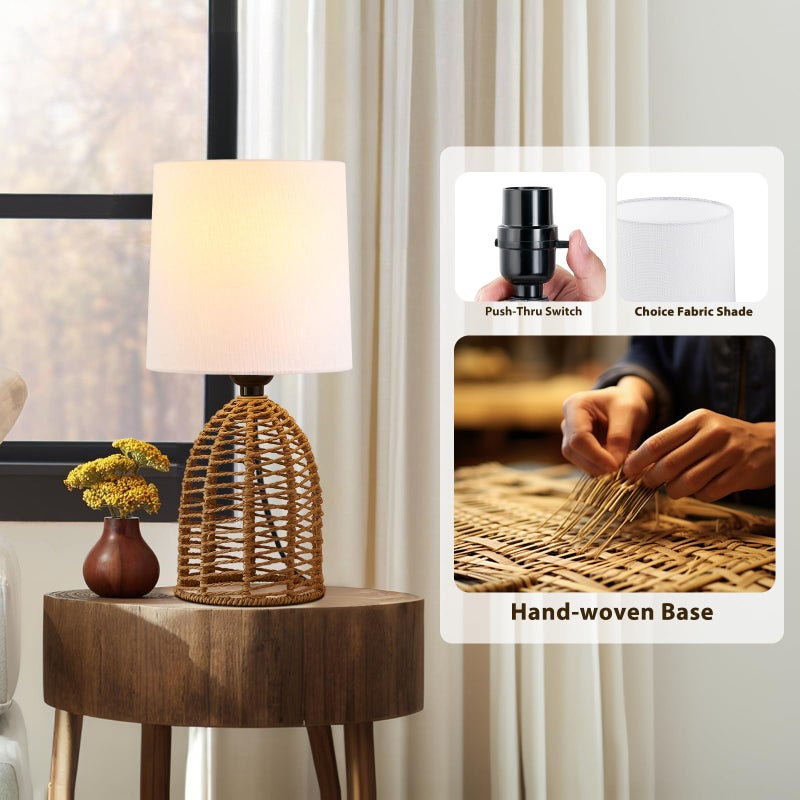 EJIAXIN Rattan Lamp Boho Lamps Set of 2-13.75" Mini Farmhouse Table Lamp Rustic End Table Decorative Small Lamps for Small Spaces Bedroom Nightstand Living Room Reading Desk Side Table Lamp - Image 4