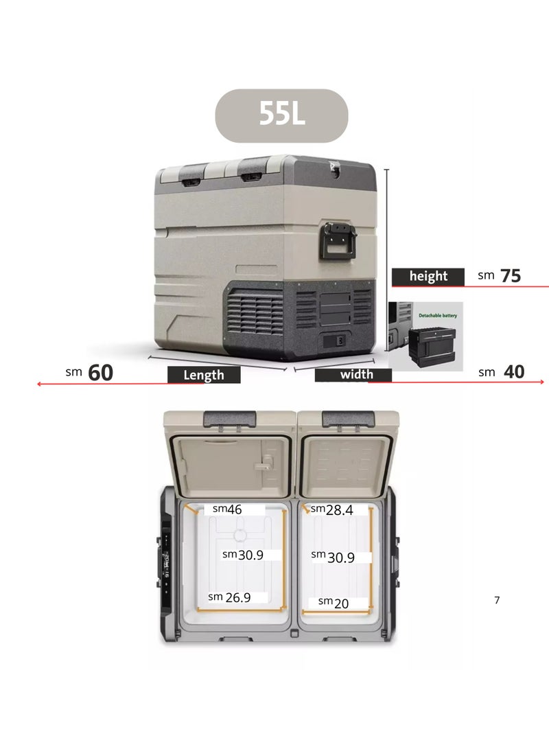 Alpicool Car refrigerator, a small refrigerator with a separate door feature for each cooling and freezing section, Alpicool TA55 portable car refrigerator 55 liters, 12/24 volt electric cooler for camping, road trips, picnics. Cooling power up to -20 degrees Celsius! Keep your food fresh and enjoy chilled drinks anywhere. - Image 3