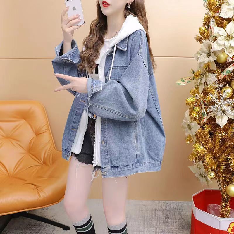 Loose Fake Two-Piece Hooded Denim Jacket For Women Fashion Style Versatile Design Top - Image 1
