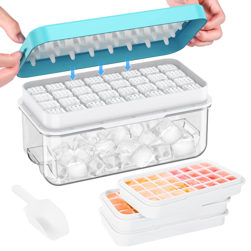 PHINOX Ice Cube Tray with Lid and Bin 3 Pack Plastic Ice Cube Tray Molds 964 8 3 pcs Ice Trays for freezer Chilling Drinks Whiskey Cocktails with Ice Container and Ice Scoop BPAFree