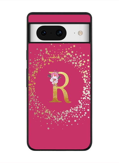Rugged Black Edge case for Google Pixel 8, Slim fit Flexible   Custom Monogram Initial Letter Floral Pattern Alphabet - R (Dark Pink Rose)