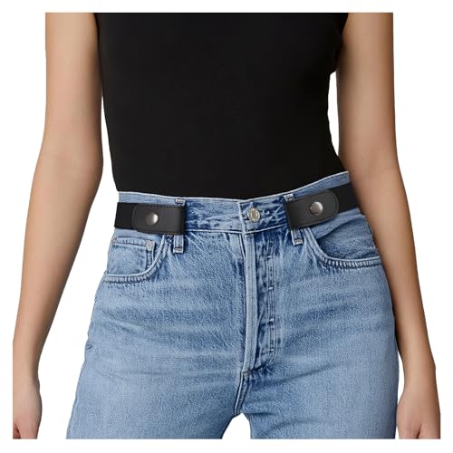 WHIPPY Buckle-Free Comfortable Elastic Belt for Women or Men, Buckle-less No Bulge No Hassle Invisible Belts, Black, Large Size 32-48 inches - Image 1