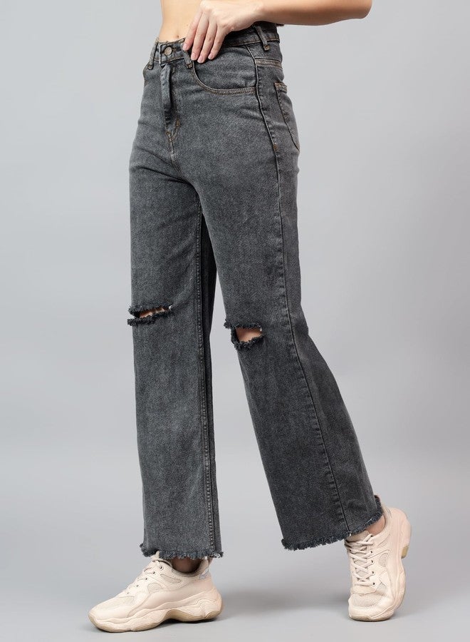 KOTTY Women's High Rise Solid Cotton Blend Stylish Jeans(Grey,28) - Image 3