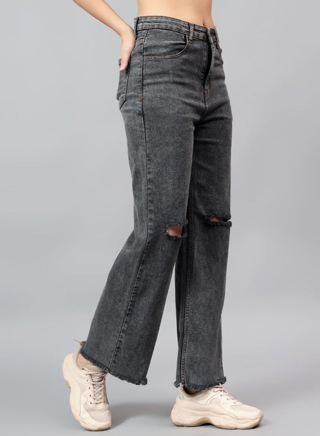 KOTTY Women's High Rise Solid Cotton Blend Stylish Jeans(Grey,28) - Image 2