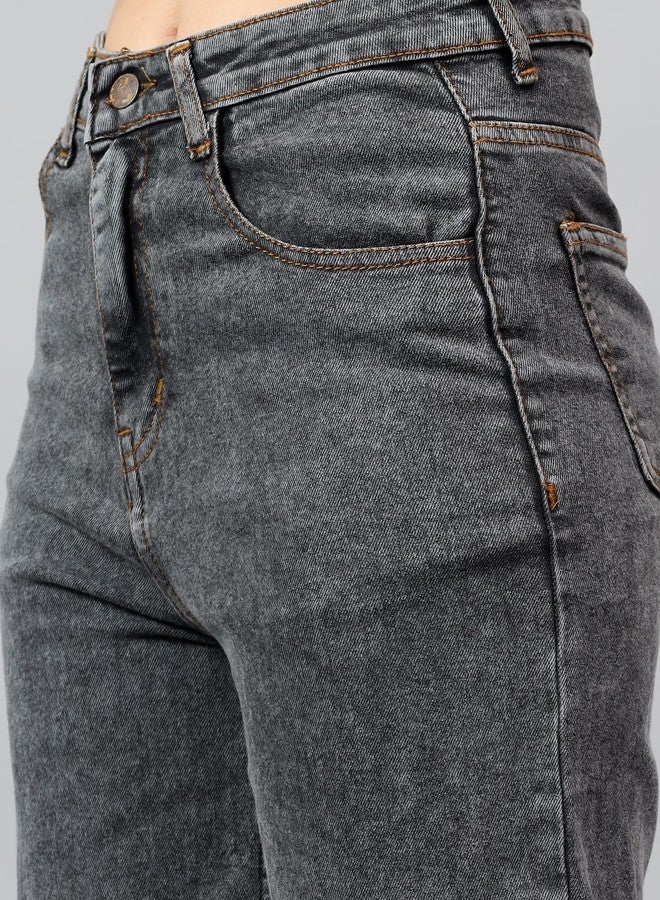 KOTTY Women's High Rise Solid Cotton Blend Stylish Jeans(Grey,28) - Image 4