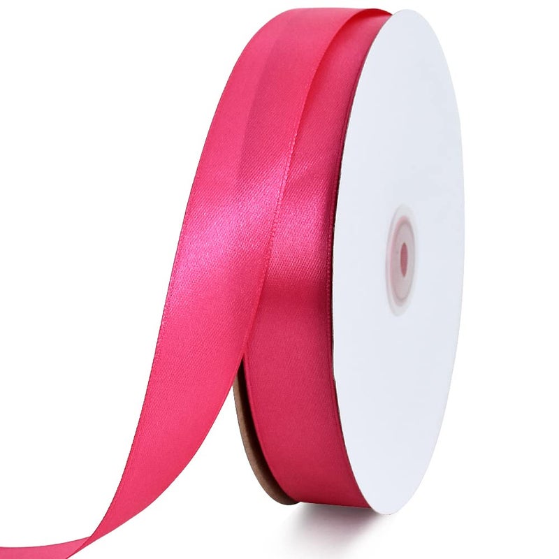 TONIFUL 1 Inch x 100yds Shocking Pink Satin Ribbon, Thin Solid Color Satin Ribbon for Gift Wrapping, Crafts, Hair Bows Making, Wedding Party Decoration, Invitation Cards, Floral Bouquets - Image 1