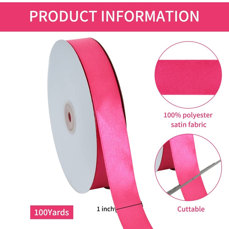 TONIFUL 1 Inch x 100yds Shocking Pink Satin Ribbon, Thin Solid Color Satin Ribbon for Gift Wrapping, Crafts, Hair Bows Making, Wedding Party Decoration, Invitation Cards, Floral Bouquets - Image 2