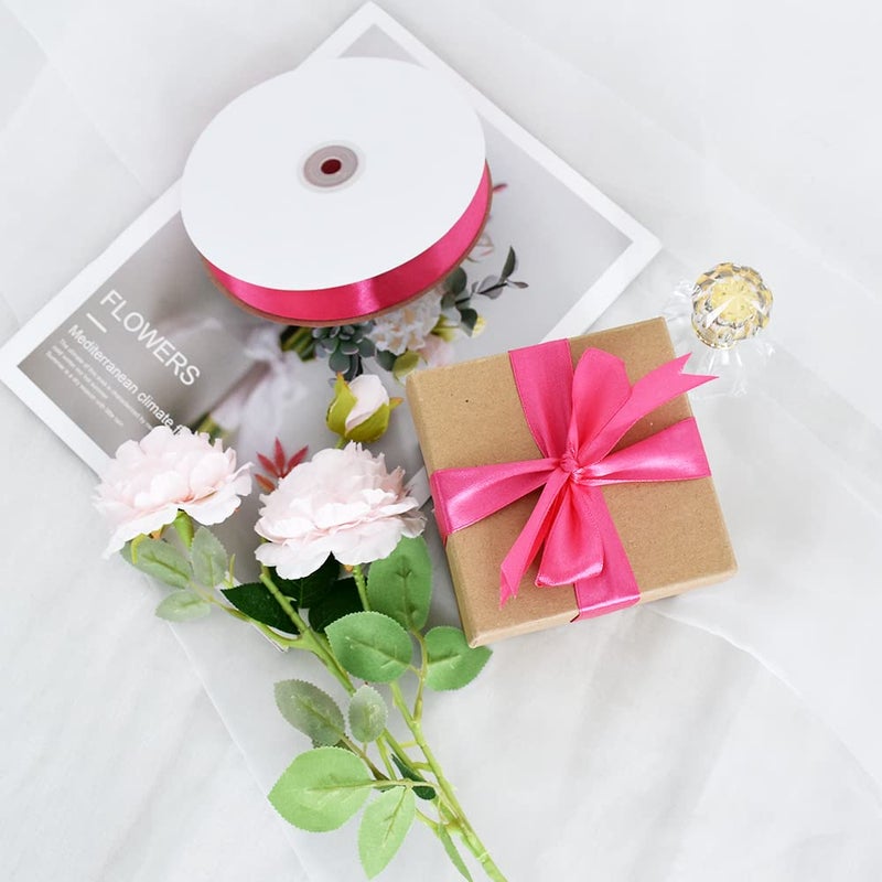 TONIFUL 1 Inch x 100yds Shocking Pink Satin Ribbon, Thin Solid Color Satin Ribbon for Gift Wrapping, Crafts, Hair Bows Making, Wedding Party Decoration, Invitation Cards, Floral Bouquets - Image 5