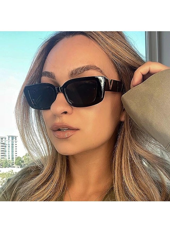شيبشيب - نظارات شمسية مستطيلة للنساء ، ترند الثمانينات العصرية ، نظارات مربعة كلاسيكية عتيقة - Image 1