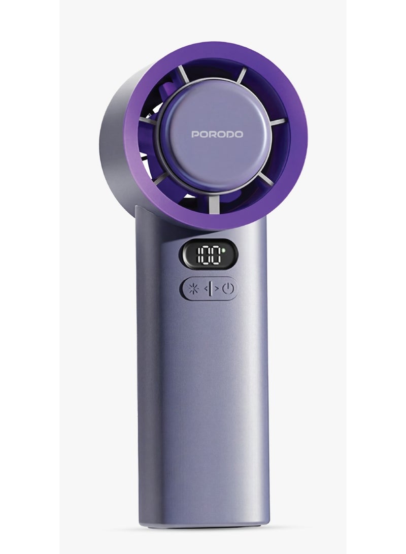 porodo Chillo Glacia Portable Handheld Fan / Semiconductor Cooling Fan / 3600mAh Rechargeable Battery / 100-Speed Precision Airflow / 13,100 RPM Motor / USB-C Charging - Purple - Image 1