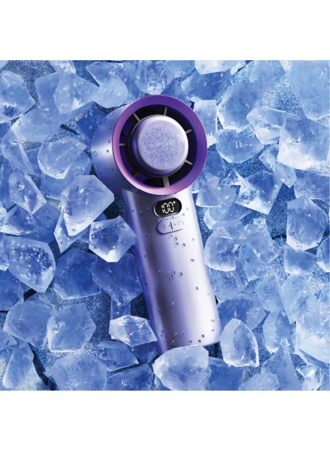 porodo Chillo Glacia Portable Handheld Fan / Semiconductor Cooling Fan / 3600mAh Rechargeable Battery / 100-Speed Precision Airflow / 13,100 RPM Motor / USB-C Charging - Purple - Image 2
