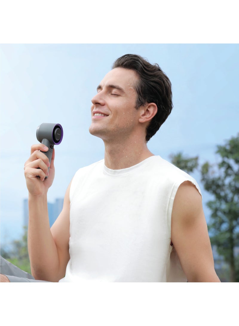 porodo Chillo Glacia Portable Handheld Fan / Semiconductor Cooling Fan / 3600mAh Rechargeable Battery / 100-Speed Precision Airflow / 13,100 RPM Motor / USB-C Charging - Purple - Image 3