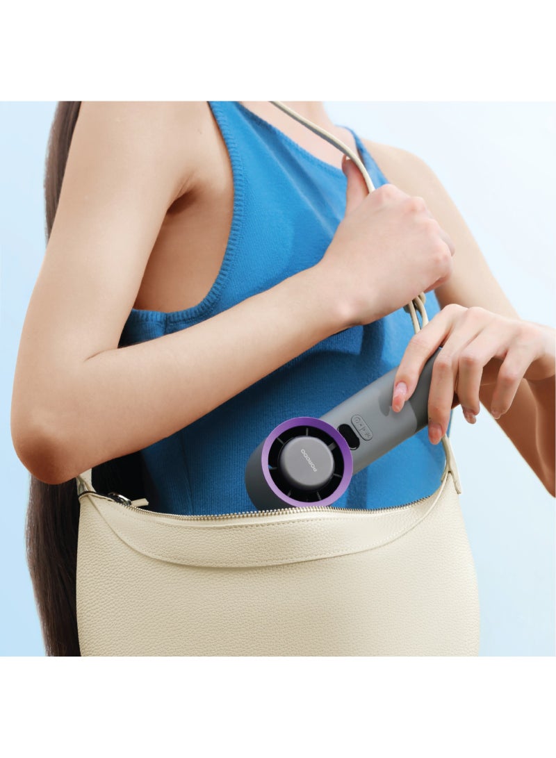 porodo Chillo Glacia Portable Handheld Fan / Semiconductor Cooling Fan / 3600mAh Rechargeable Battery / 100-Speed Precision Airflow / 13,100 RPM Motor / USB-C Charging - Purple - Image 4