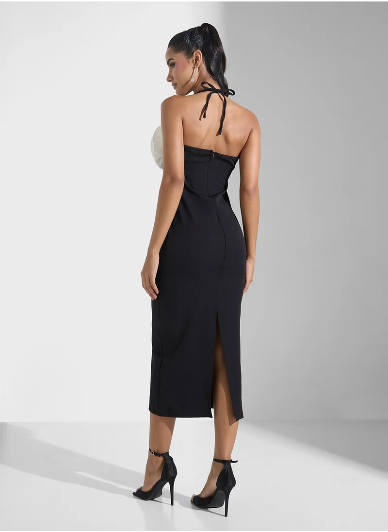 Ginger Boutique Crosage Detail Monochrome Slip Dress