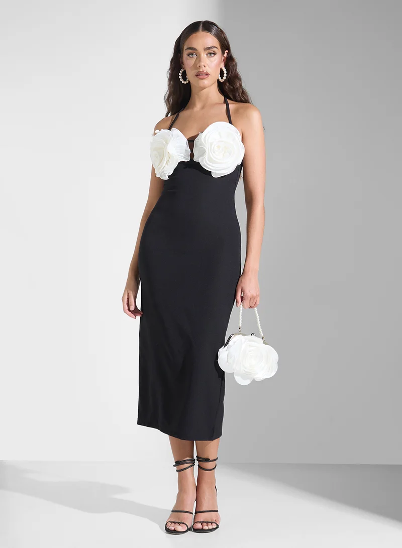 Ginger Boutique Floral Bodice Midi Dress